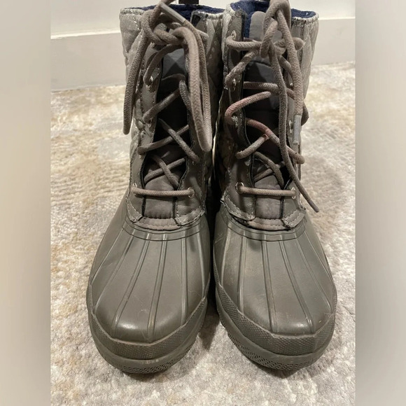 Sperry Saltwater Quilted Grey Silver Polka Dot Duck Boots STS92449 Womens Size 5 - Picture 4 of 9